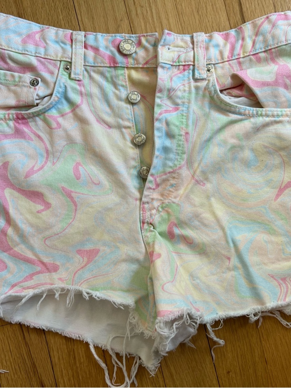 Zara Pastel Swirl High-Rise Denim Shorts
